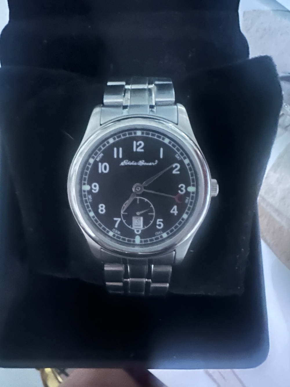 Eddie Bauer Men’s Stainless Steel Black Dial Watch Small Seconds Date